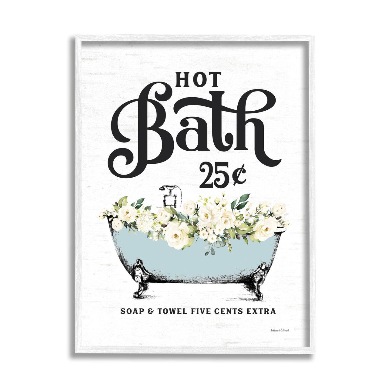 Stupell Industries Hot Bath Vintage Advertisement White Floral Blue Tub Framed Wall Art